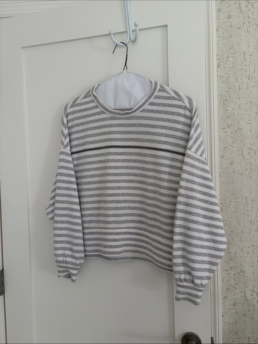 Brunello Cucinelli Gray and White Striped Knit Top